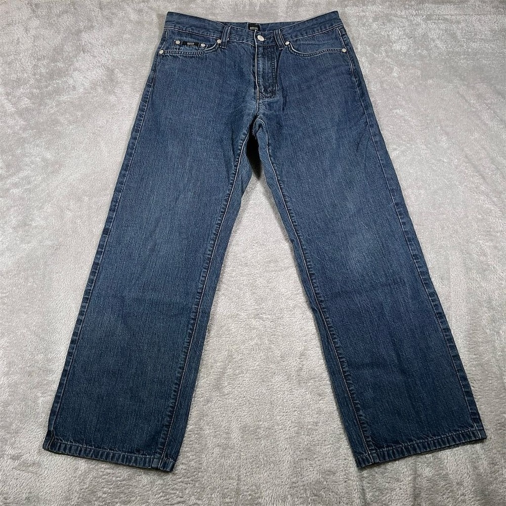 Hugo Boss Mens Jeans Size 33x34 (Fits 32x27) Blue Straight Fit Medium Wash Denim